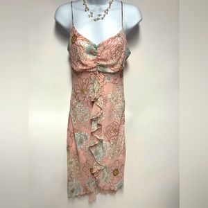 KHAKI KREW SOFT PINK FLORAL SUMMER  SLIP DRESS SMALL